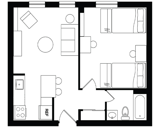 Alexander Court 1x1 Double Occupancy floor plan