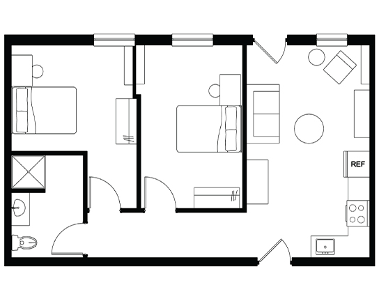 Alexander Court 2x1 Single Occupancy - ADA floor plan