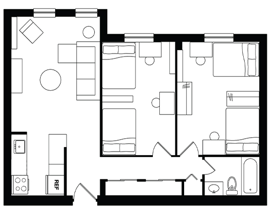 Alexander Court 2x1 Double Occupancy  floor plan
