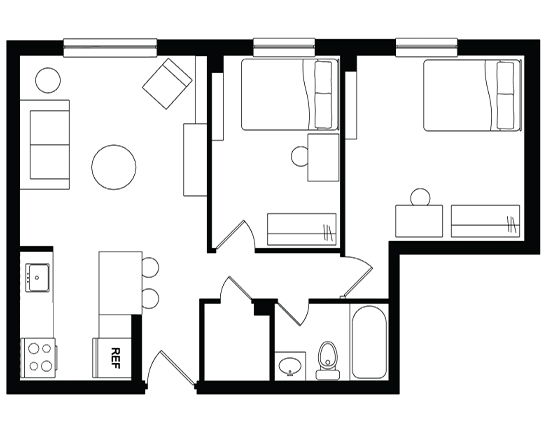 Alexander Court 2x1 Single Occupancy floor plan