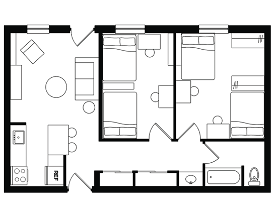 Alexander Court 2x1 2x1 Shared ADA floor plan