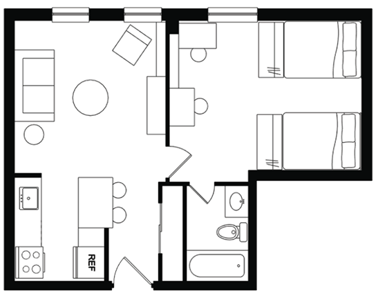 Alexander Court 1x1 1x1 B - Shared floor plan