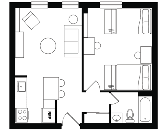 Alexander Court 1x1 1x1 A - Shared floor plan