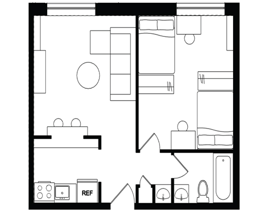Cedarbrook 1x1 Double occupancy  floor plan