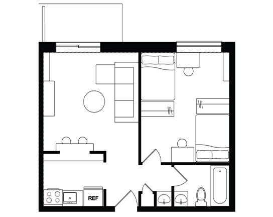 Cedarbrook 1x1 1x1 A - Balcony floor plan