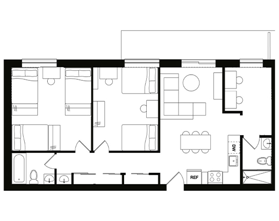 Cedarbrook 2x2 Double/Triple Occupancy – Office Space floor plan