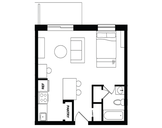 Cedarbrook Studio Single occupancy – Shared Balcony  floor plan
