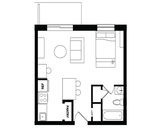 Cedarbrook Studio Studio B - Balcony floor plan