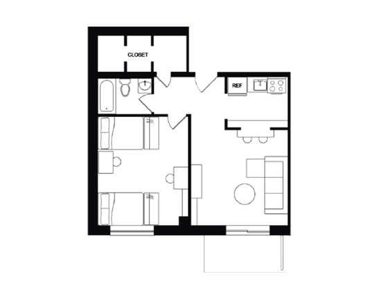 Cedarbrook 1x1 1x1 Shared + Balcony A floor plan