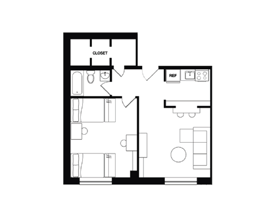 Cedarbrook 1x1 1x1 Shared A + floor plan