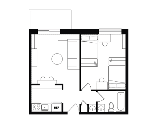 Cedarbrook 1x1 1x1 Shared Balcony A floor plan