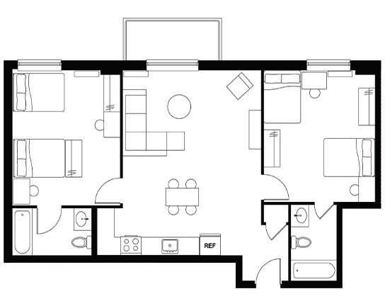 The Diplomat 2x2 2x2 A - Balcony floor plan