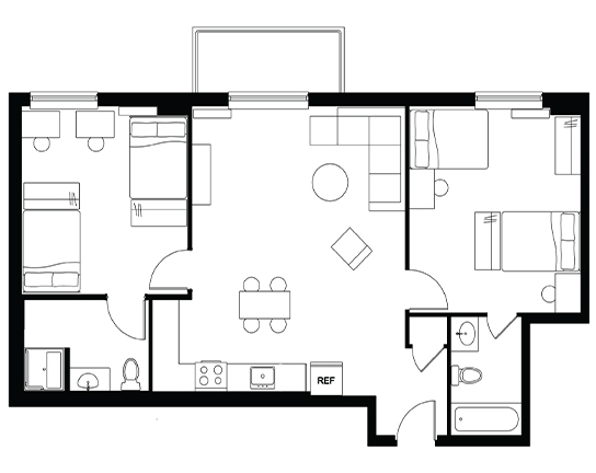 The Diplomat 2x2 2x2 A - ADA Balcony floor plan