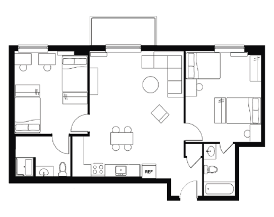 The Diplomat 2x2 2x2 Shared Balcony B floor plan