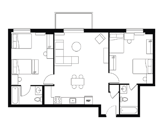 The Diplomat 2x2 2x2 Shared Balcony A floor plan