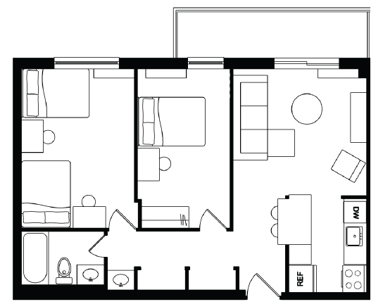 Garner Court 2x1 Single/Double Occupancy - Balcony floor plan