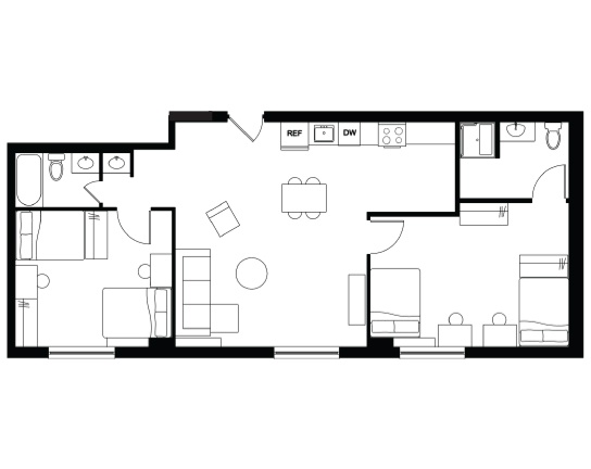 Garner Court 2x2 Double Occupancy - ADA floor plan