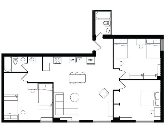 Garner Court 3x2 Single/Double Occupancy - ADA floor plan
