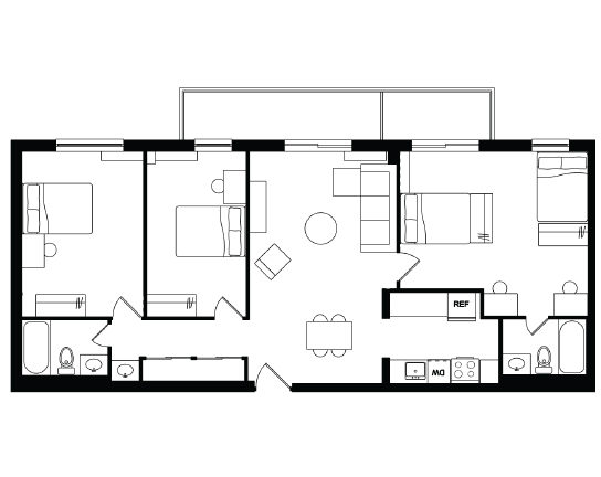 Garner Court 3x2 Single/Double Occupancy - Balcony floor plan