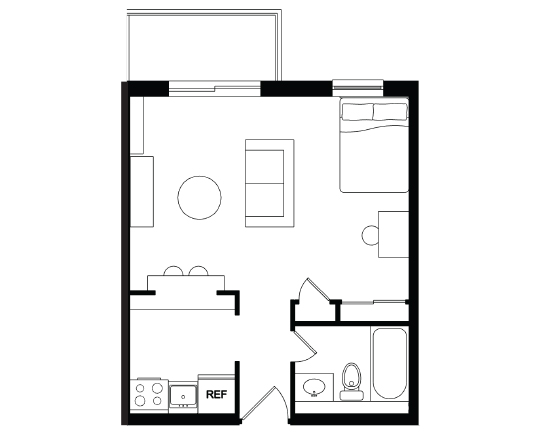 Garner Court Studio Single occupancy – Balcony  floor plan