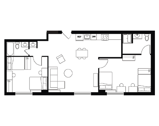 Garner Court 2x2 2x2 Shared A floor plan