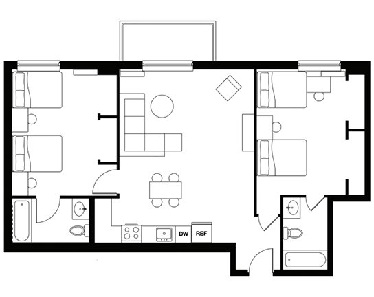 The Diplomat 2x2 2x2 D - Balcony floor plan