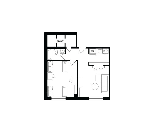 Cedarbrook 1x1 Double occupancy – Large Closet floor plan