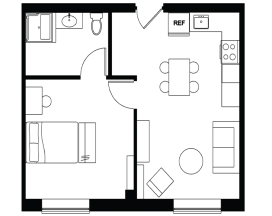 Beaver Hill 1x1 1x1 B - ADA floor plan