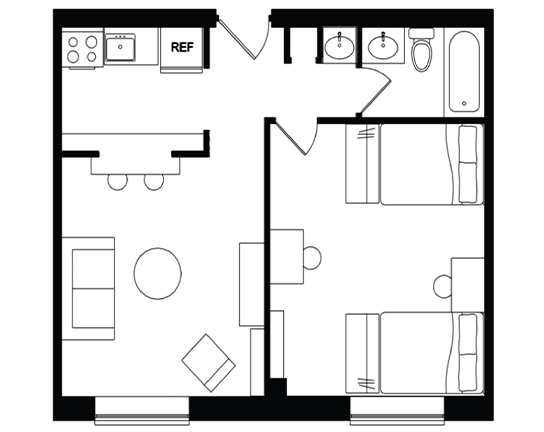 Beaver Hill 1x1 Double Occupancy – Premium floor plan