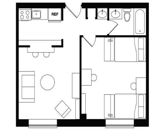 Beaver Hill 1x1 1x1 D floor plan