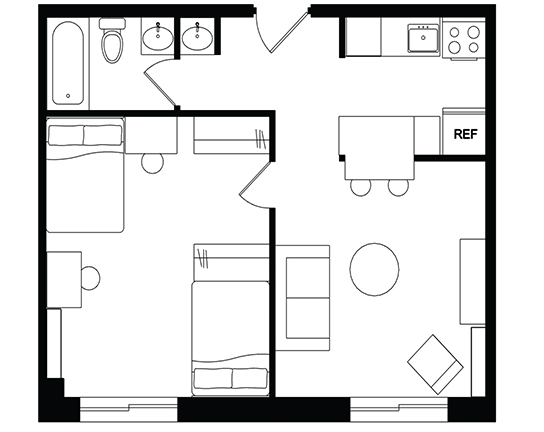 Beaver Hill 1x1 Double Occupancy floor plan