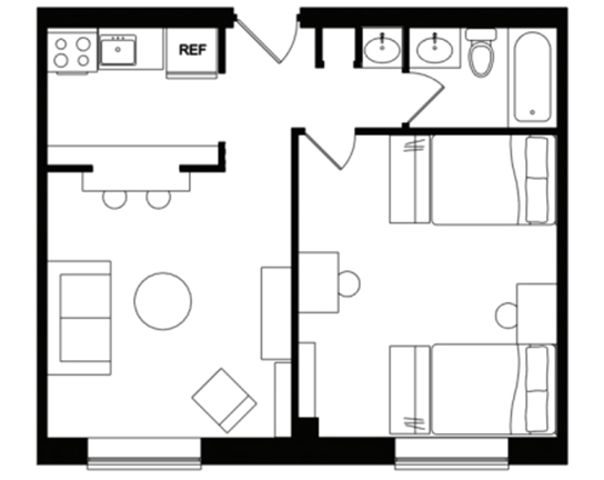 Beaver Hill 1x1 1x1 A floor plan