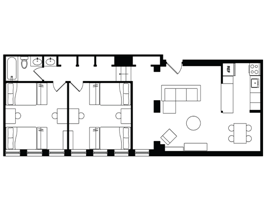 Beaver Hill 2x1 Double Occupancy  floor plan