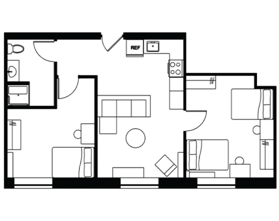 Beaver Hill 2x1 Double/Single Occupancy floor plan