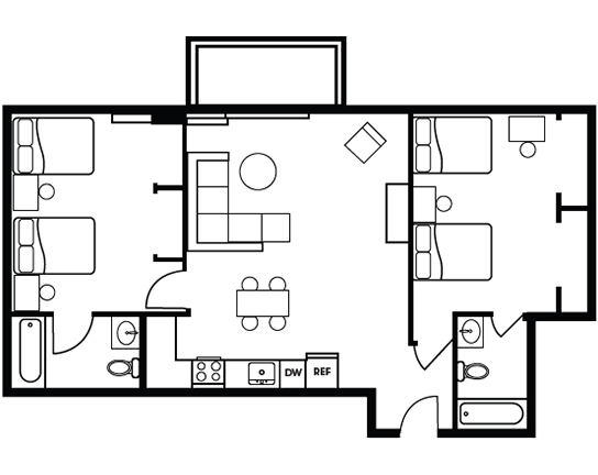 Beaver Hill 2x2 2x2 Shared A floor plan
