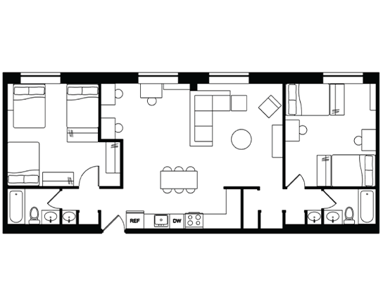 Beaver Hill 2x2 Double/Triple Occupancy floor plan